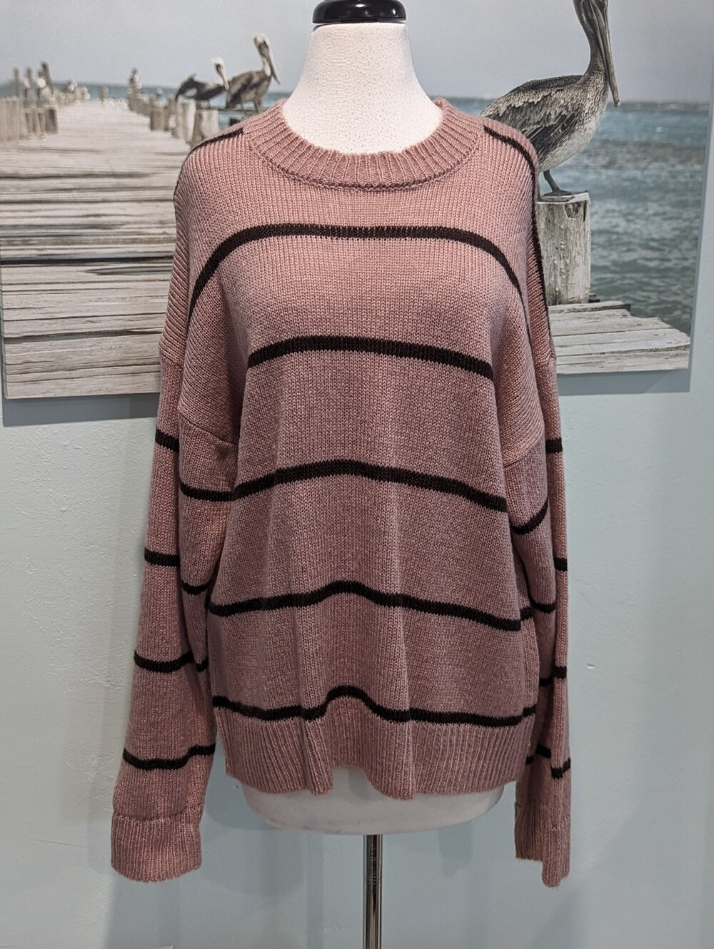 NWT Wayf Mauve Striped Knit Sweater